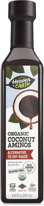 Heaven & Earth Organic Coconut Aminos, 8.4 oz | Soy Free | Paleo Friendly | Low Sodium | Soy Sauce Replacement | Kosher (Including Passover)