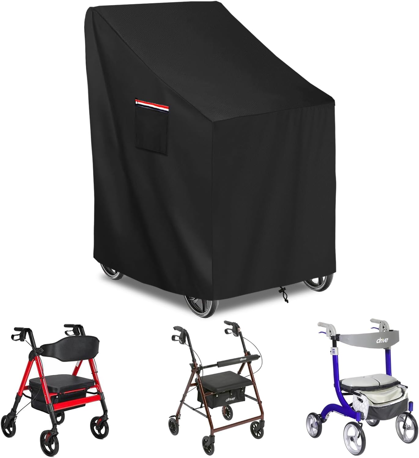 Rollator Walker Cover,Outdoor Waterproof Dustproof Rolling Walker Covers, Fits Walkers for Seniors with Wheels and Seat(Cover Only,Black)