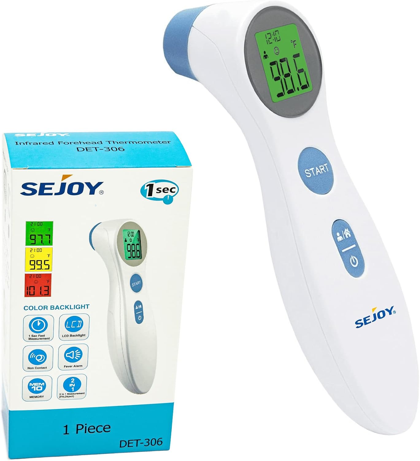 Sejoy Forehead Thermometer, Infrared Thermal Scanner for Body Temperature, Thermometer for Adults and Kids with Fever Alarm, 2-in-1 Contactless Thermometer