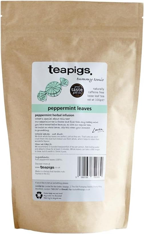 Teapigs Peppermint Leaves Loose Tea Made With Whole Tea Leaves, Natural Ingredients, Non-GMO, Caffeine-Free, Refreshing Flavor – 1 Pack of 100g Loose Tea