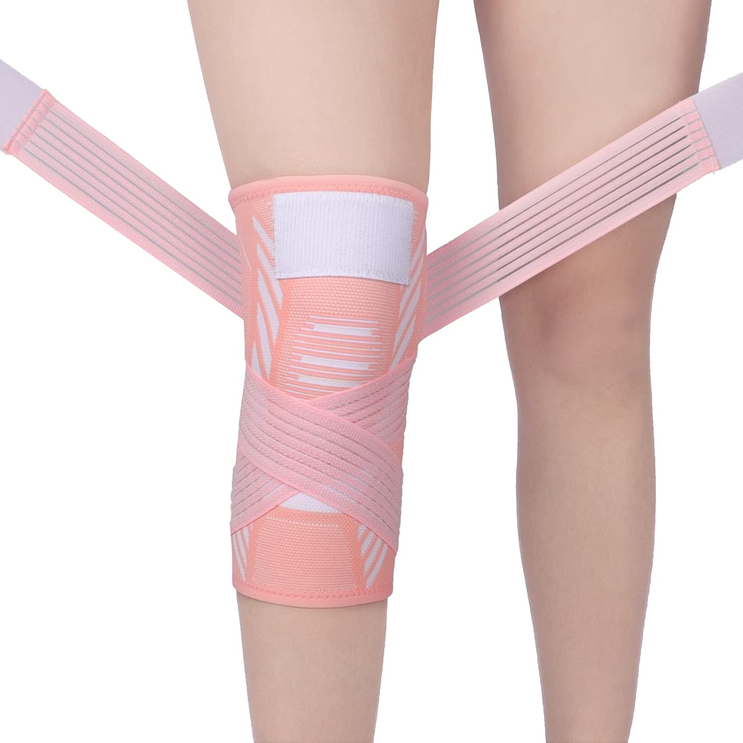 Knee Brace for Women & Men Knee Support Sleeve 1 Pack Knee Compression Sleeve with Strap for Knee Joint Pain Relief, Arthritis, Meniscus Tear, ACL, Workout, Sports, Running (Pink, Large)
