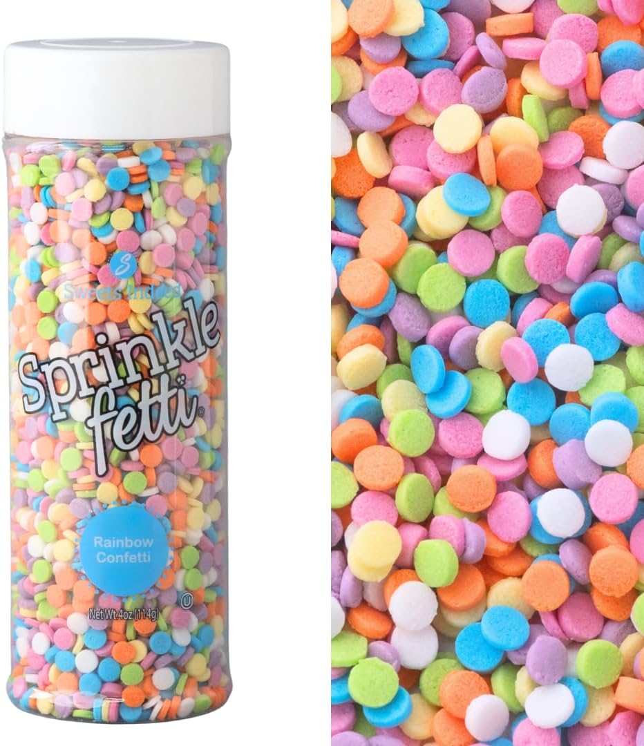 Sweets Indeed Rainbow Sprinkles, Edible Confetti Mix, Perfect for Cake Decorations, Baking, Ice Cream, Cookies, Cupcake Topper For Birthday, Dairy Free, 4 ounces (Rainbow Confetti)