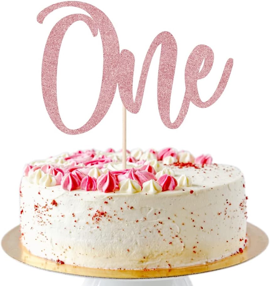 One Cake Topper for 1st Boy and Girl Birthday Decoration，First Anniversary Party Cake decoration supplies（Rose Gold）