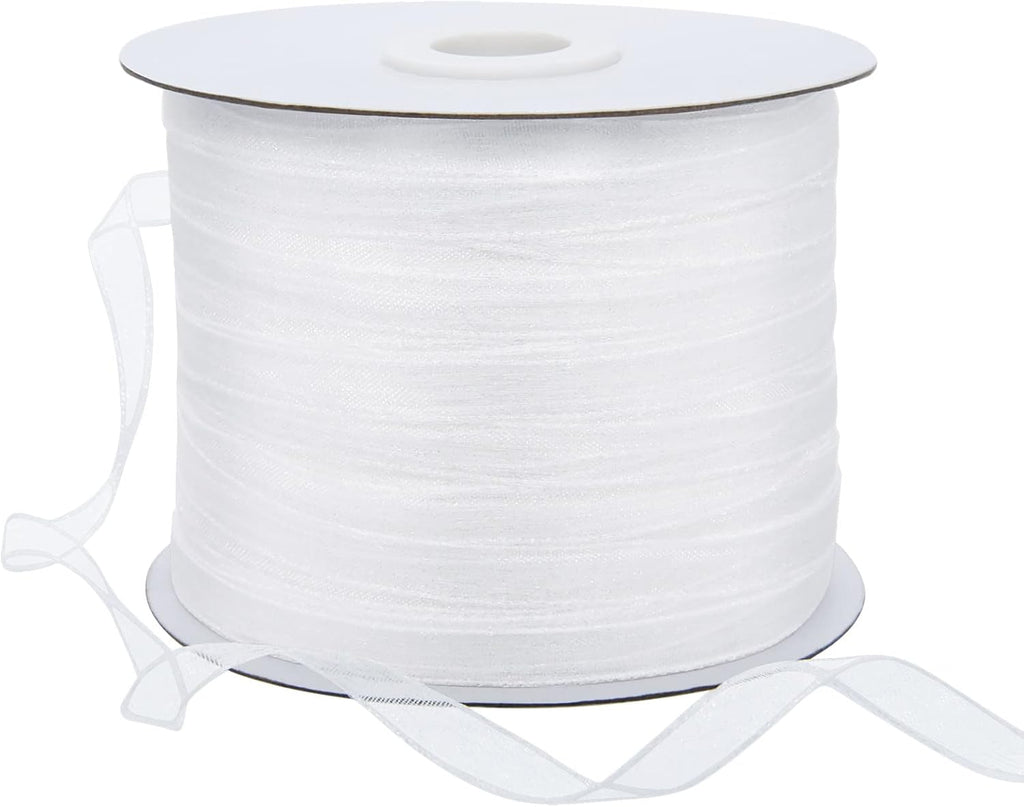Hapeper 250 Yards 1/4 Inch Narrow Sheer Organza Chiffon Ribbon for Crafts Making, Gift Wrapping (White)
