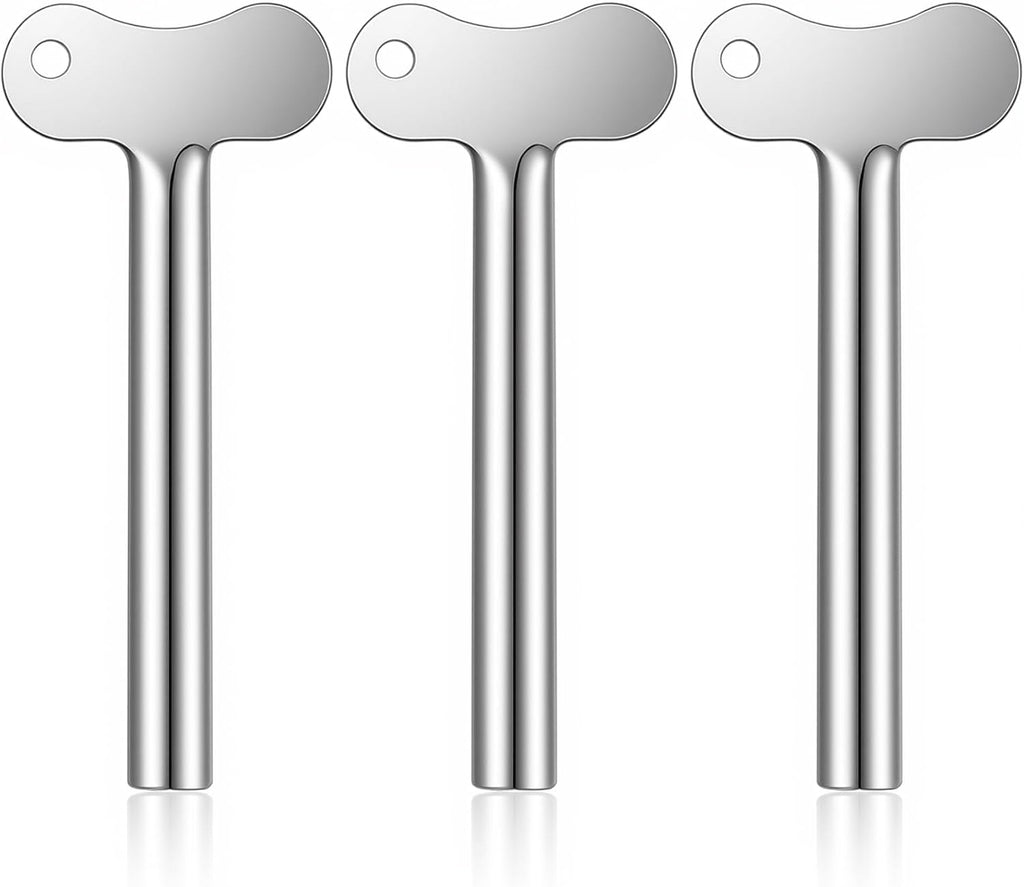 Grevosea 3 Pcs Toothpaste Squeezer, Stainless Steel Toothpaste Tube Roller Metal Tube Squeezer Tool Toothpaste Key for Paint Cosmetic Cream Hair Dye Bathroom Accessories(Silver)