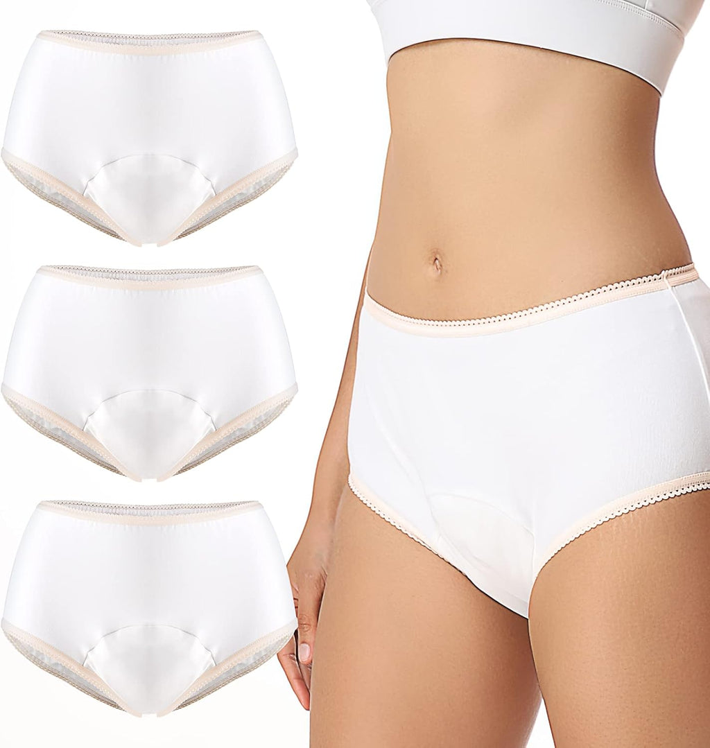 Carer Incontinence Underwear for Women 3 Pack Women’s Incontinence Briefs Washable Reusable Leak Proof Underwear for Women Incontinence Panties Leak Protection (White, Medium)