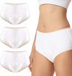 Carer Incontinence Underwear for Women 3 Pack Women’s Incontinence Briefs Washable Reusable Leak Proof Underwear for Women Incontinence Panties Leak Protection (White, Medium)