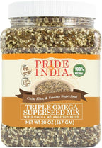 Pride Of India - Triple Omega Superseed Mix - Protein, Fiber, Calcium, Iron, Omega-3, Omega-6, & Thiamin Rich Superfood w/ Chia Flax & Sesame Seeds, 1.25 Pound (20oz) Jar