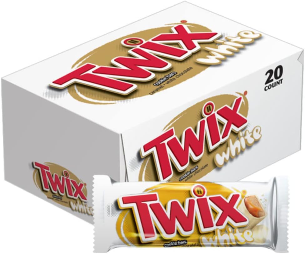 TWIX Singles Size White Chocolate Caramel Cookie Bar Candy 1.62-Ounce Bars 20-Count Box