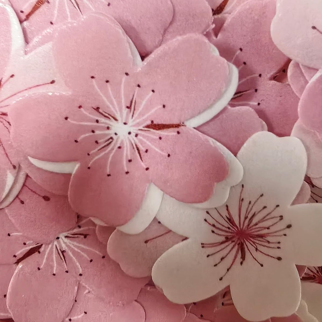 60PCS Edible Cherry Blossoms Rice Paper Cake Cupcake Toppers for Baby Shower Kids Birthday Spring Party Cherry Blossoms Wafer Paper Cake Decorations Supplies