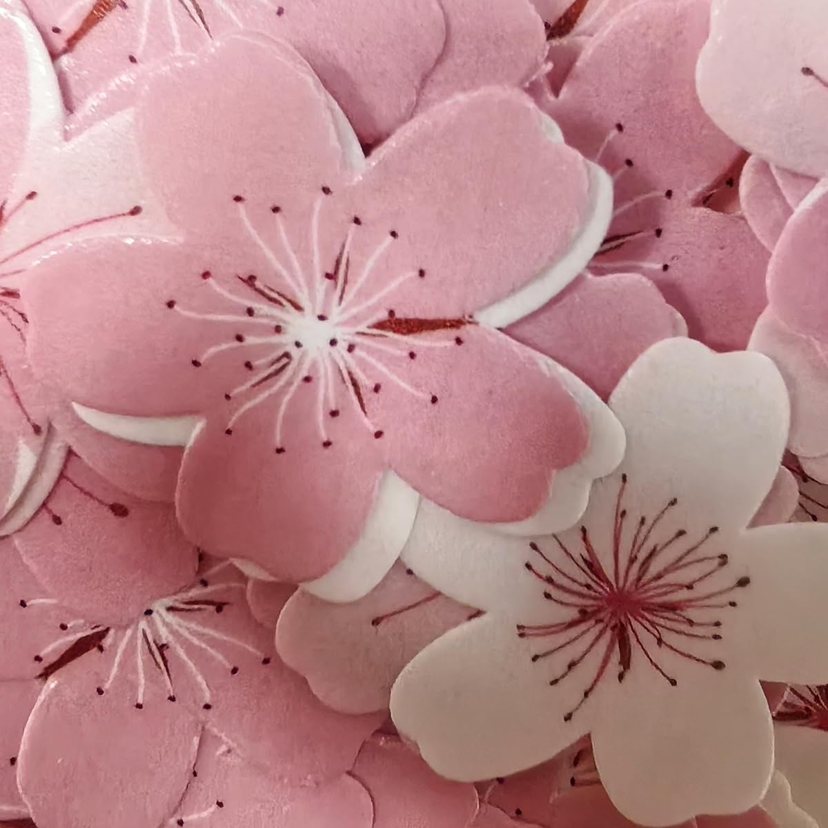 60PCS Edible Cherry Blossoms Rice Paper Cake Cupcake Toppers for Baby Shower Kids Birthday Spring Party Cherry Blossoms Wafer Paper Cake Decorations Supplies