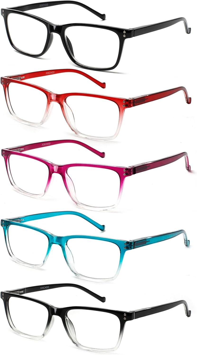 JOSCHOO 5 Pack Reading Glasses Men Women Spring Hinges Comfortable Glasses for Reading (5Clours-3, 1.75)