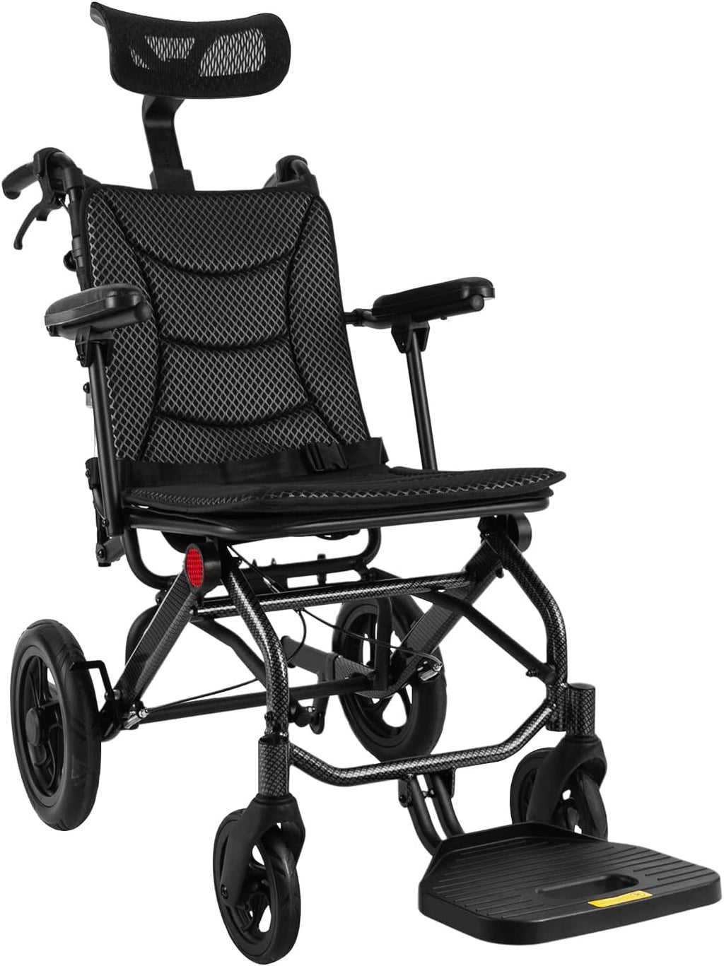 Lightweight Reclining Travel Wheelchair, Folding All Terrain Reclining Transport Wheelchair with Seat Belt and Headrest, Portable Wheel Chair 286.6 lbs Adjustable Backrest & Headrest