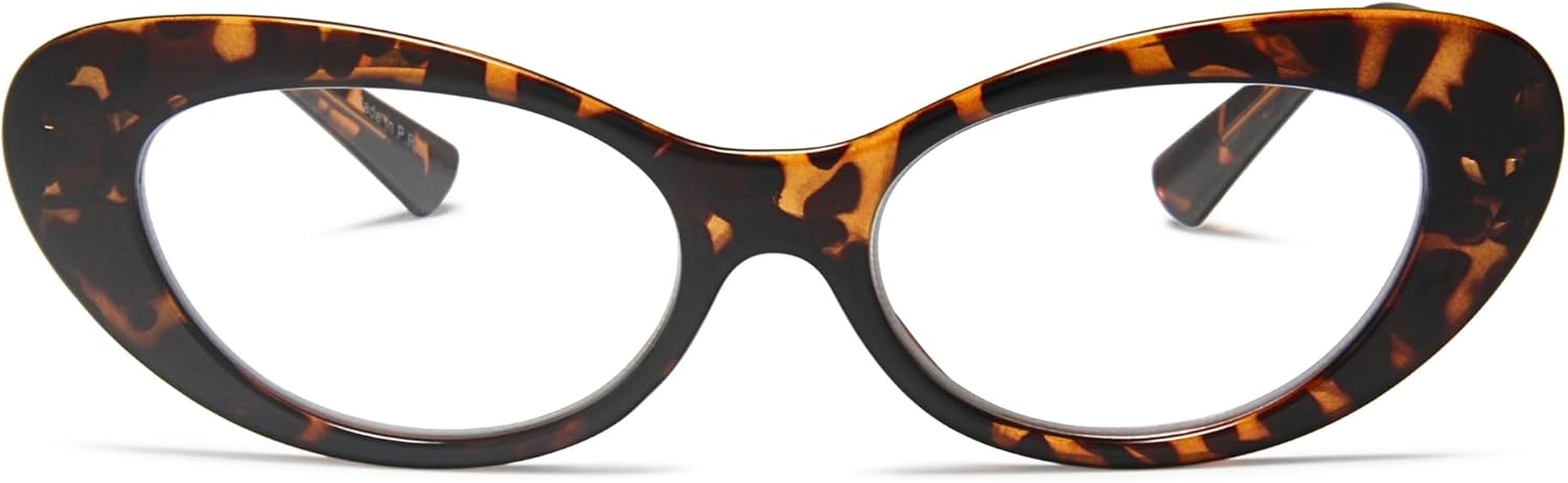 2SeeLife Oversized Cat Eye Reading Glasses for Women – Medium-Large Fit, Sturdy Frame, Spring Hinges, Premium Cateye Readers, Brown Tortoise, +2.25