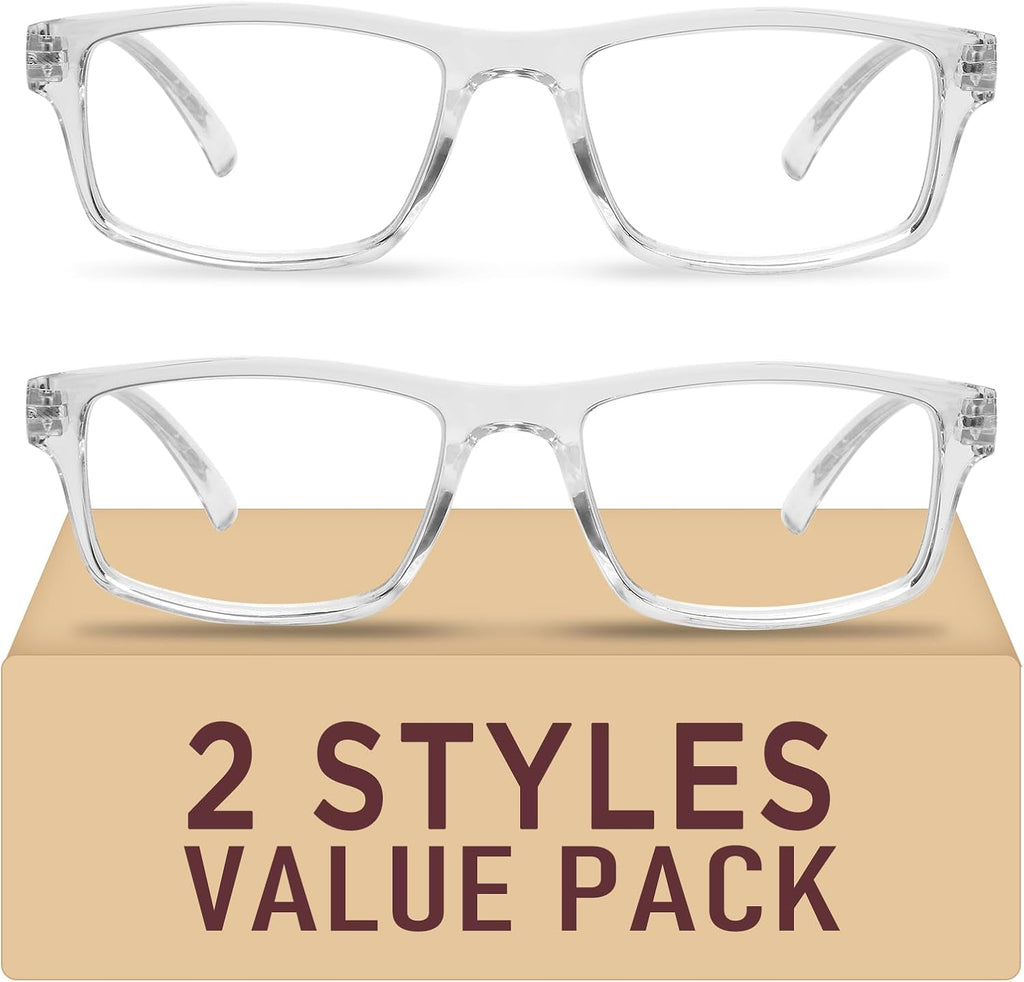 2 Pack Reading Glasses,Upgraded TR Blue Light Blocking Reading Glasses,Filter UV Ray/Glare Computer Readers, Stylish Lightweight Spring Hinges Eyeglasses for Women Men(Transparent,1.75)