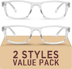 2 Pack Reading Glasses,Upgraded TR Blue Light Blocking Reading Glasses,Filter UV Ray/Glare Computer Readers, Stylish Lightweight Spring Hinges Eyeglasses for Women Men(Transparent,1.25)
