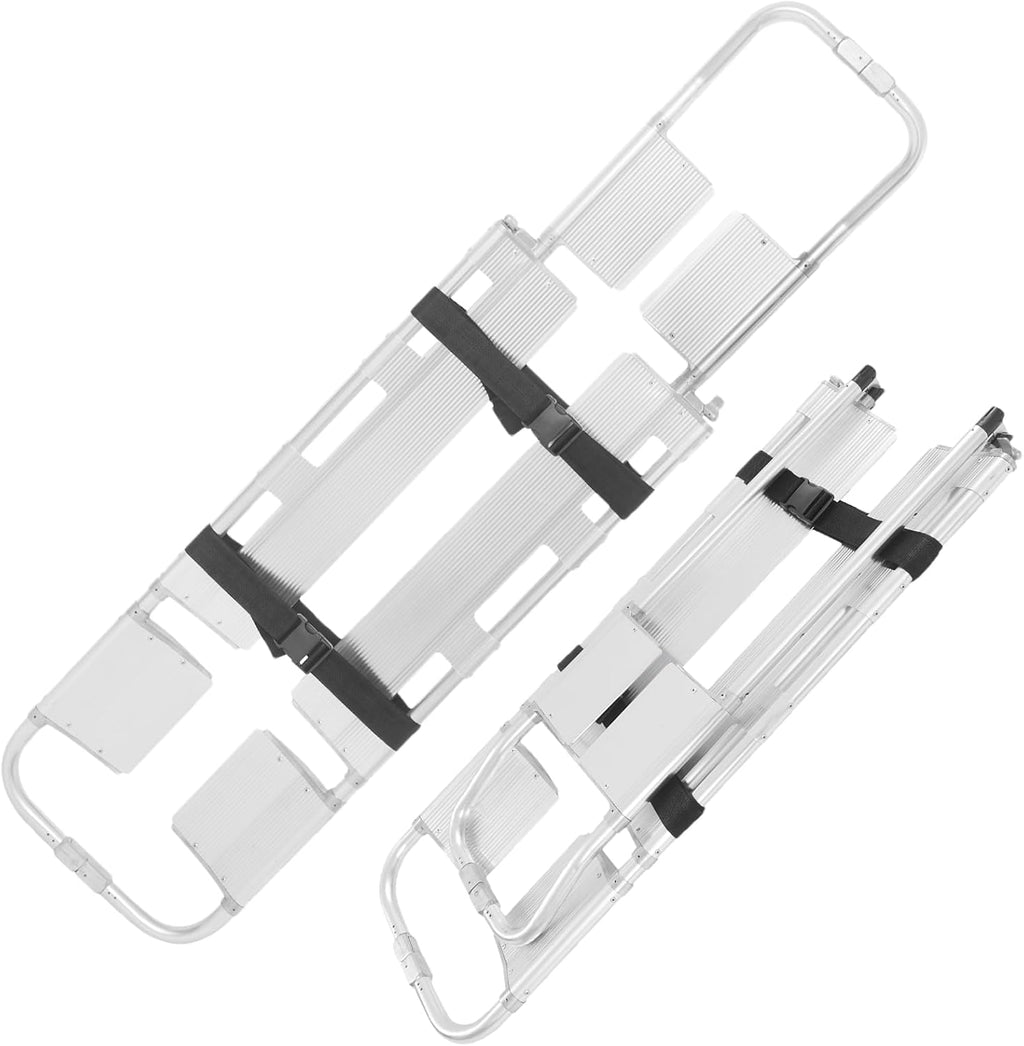80" x 17" Portable Foldable Scoop Stretcher Aluminum Emergency Stretcher with Adjustable Length Patient Transport Medical Stretcher for Rescue, with Safety Belt and Hinge Device, 350 Lb Load Capacity