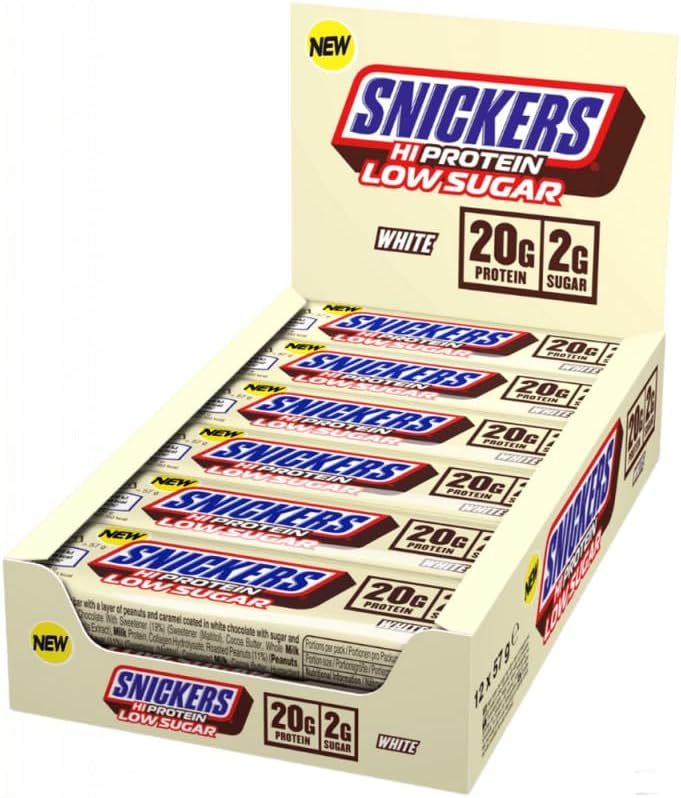 Snickers Bars - Low Sugar High Protein Bars- White Chocolate - 12x57g,12 Count (Pack of 1)