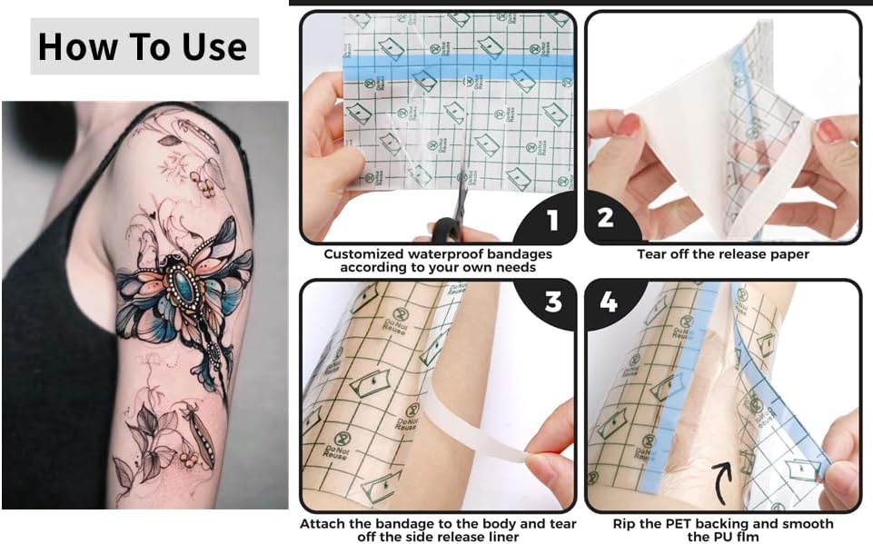 Tattoo Aftercare Waterproof Adhesive Bandage6 in x 2 yd, Second Skin Healing Protective Bandages Transparent Stretch Wound Dressing Tape,Tattoo Bandage Clear Adhesive (15cm*2m)
