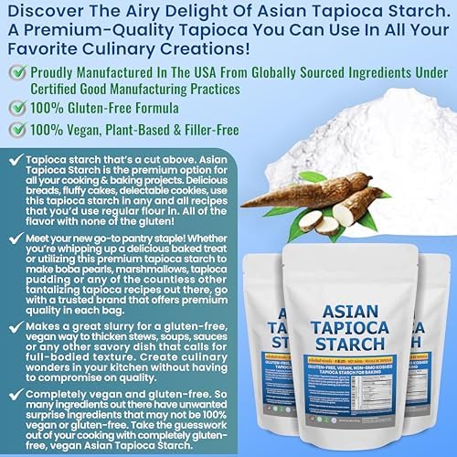 Tapioca Flour for Baking - Tapioca Starch Powder 2.5 lb Resealable Poly Bag - Non-GMO, Gluten Free, Vegan, Kosher, Plant Based, Cooking & Boba Pearls - Ideal for Thickening and Cooking Uses