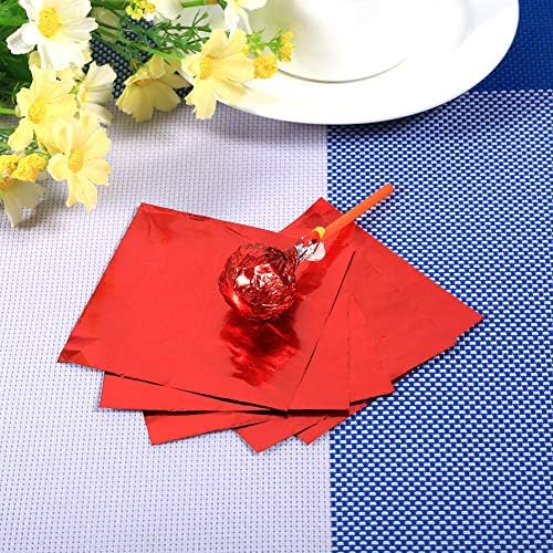 100Pcs/Lot Foil Candy Wrappers, 3" X 3" Chocolate Making Foil Wrappers DIY Package Candy Paper Dessert Packaging Wrapping Papers for Homemade Sweets, Lollipops, Brownies (Red)