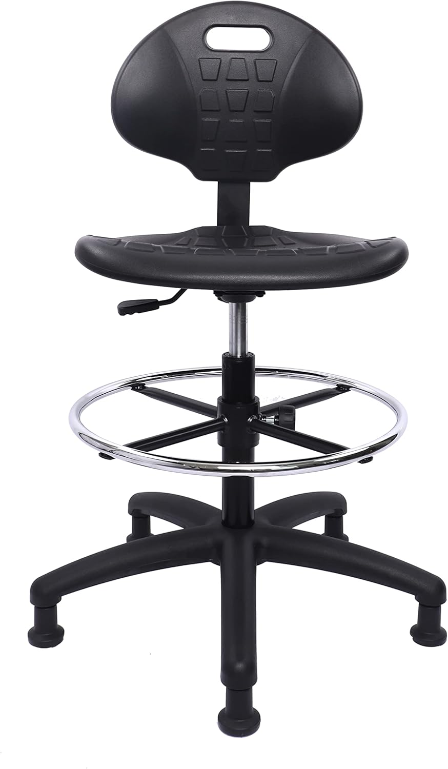 Chair Master Heavy Duty Durable Drafting Stool - Easy to Clean! Ergonomic Polyurethane Chair. Seat Height Adjustable w/Footring for Home, Automotive, Lab, Cleanroom (Non-Rolling Glides, Tall Stool).