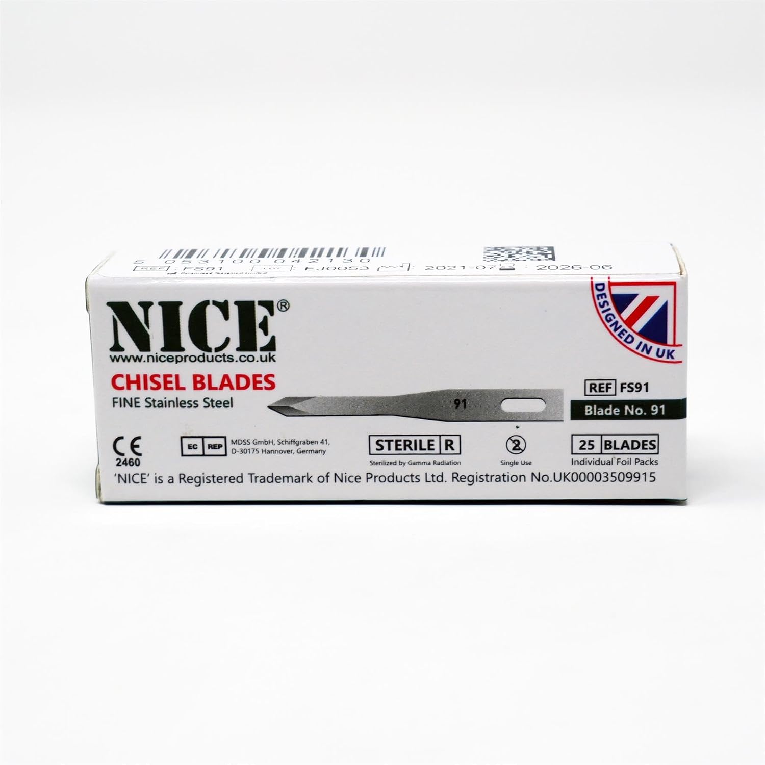 25 x NICE FINE 91 Sterile Stainless Steel Chisel Blades with Four Sided Spear Point Tip for Hair Transplant Surgery FS91