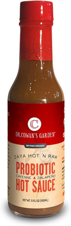 Organic Hot Sauce by Dr. Cowan’s Garden - Jaya Hot N’ Raw Fermented Probiotic Mild Pepper Sauce, Certified Organic Jalapeno and Organic Cayenne Peppers, Non-GMO, Product of the USA - 5 fl oz