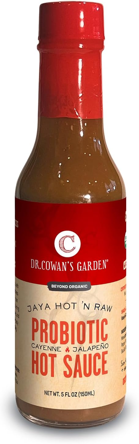 Organic Hot Sauce by Dr. Cowan’s Garden - Jaya Hot N’ Raw Fermented Probiotic Mild Pepper Sauce, Certified Organic Jalapeno and Organic Cayenne Peppers, Non-GMO, Product of the USA - 5 fl oz