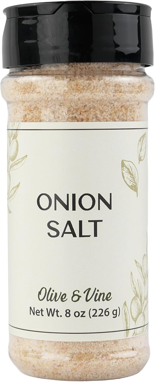 Olive & Vine Onion Salt, Savory Flavor, For Seasoning & Cooking, Rich Tradition, Authentic Taste, For Global Recipes (8 Ounce)