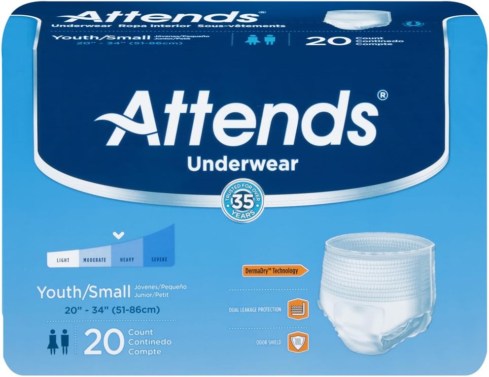 Attends Underwear Super Plus Absorbency Small 22"-34" - Case of 80 (4 Packs of 20) APP0710