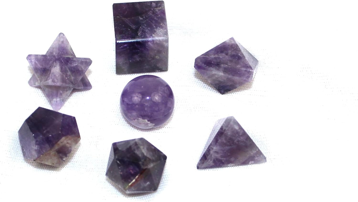 Jet Amethyst 7 Stones Sacred Geometry Sets Gemstone Platonic Solid Merkaba Star w/Velvet Pouch Attractive Cleansing Life Vitality