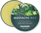 Badger Mustache Wax, Medium Hold, Light Masculine Scent, Easy to Apply, Certified Organic Versatile Moustache & Beard Wax, .75 oz Tin
