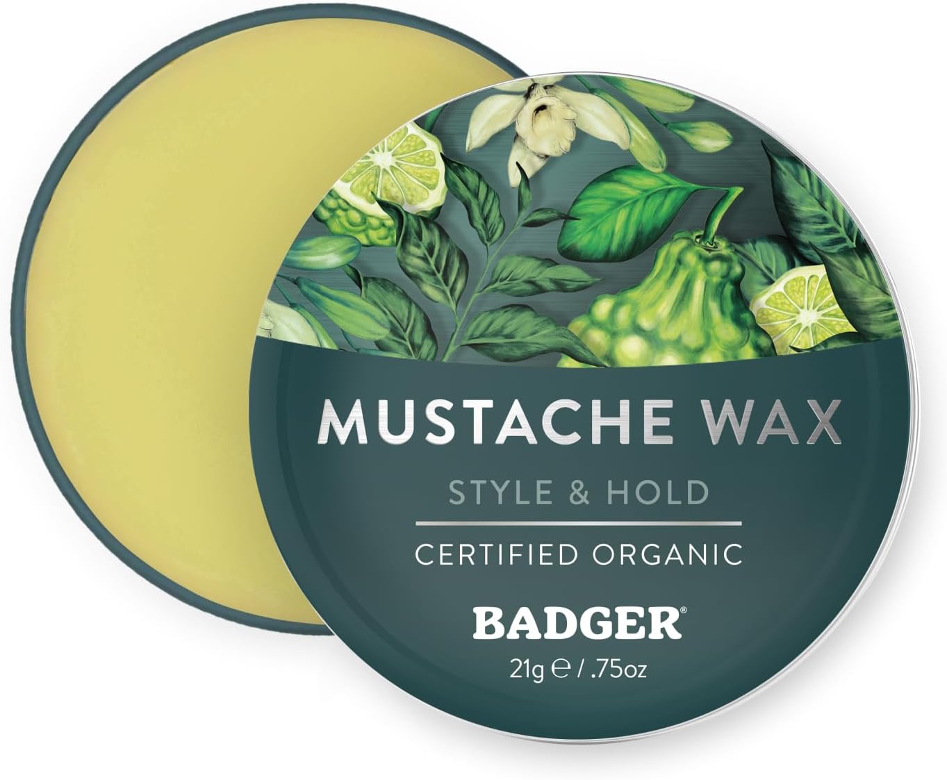 Badger Mustache Wax, Medium Hold, Light Masculine Scent, Easy to Apply, Certified Organic Versatile Moustache & Beard Wax, .75 oz Tin