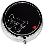French Bulldog Dog Printed Round Travel Pill Box Cute Small Metal Pocket Pill Case for Men & Women 3 Compartment Portable Pill Organizer for Purse or Pocket