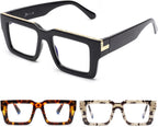 JM 3 Pack Reading Glasses for Women Men, Fashion Square Blue Light Blocking Readers