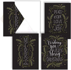 Canopy Street Christmas Pines Typography Cards / 24 Holiday Cards With White Envelopes / 5'' x 7'' Winter Greeting Cards / 3 Festive Designs With Inside Verses/Made In The USA