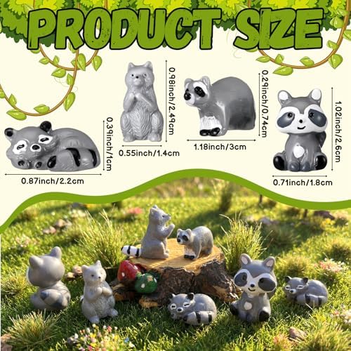40 Pcs Mini Resin Raccoon Figurines Bulk Miniature RaccoonFigures Winter Woodland Animal Tabletop Tray Statue for Home Desktop Micro Landscape Decor Gift Woodland Animals Decoration