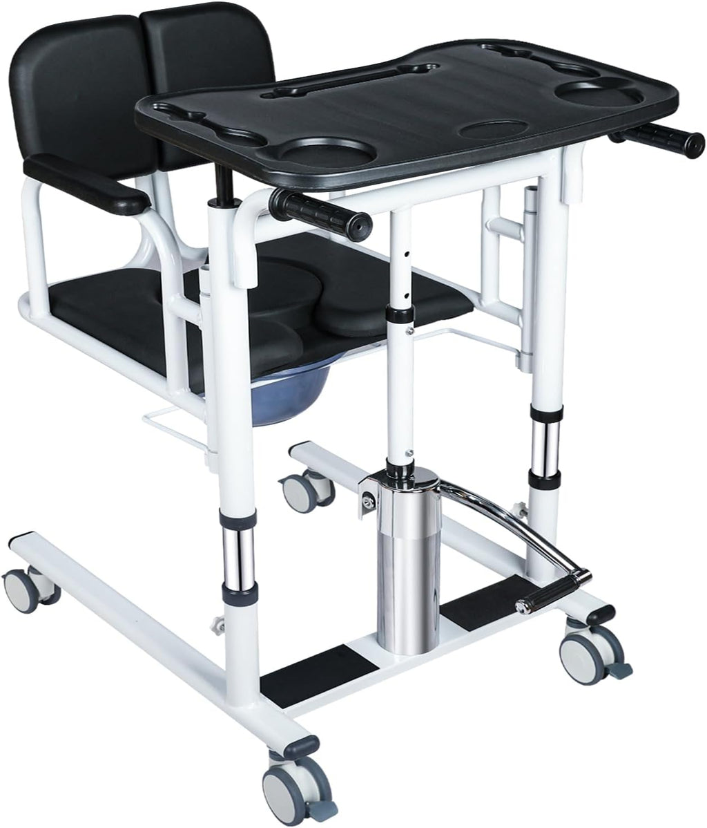 4 in 1 Patient Hydraulic Lift Transfer Chair, 180° Split Seat Commode Wheelchair, Height Adjustable, 440 lb Capacity Patient Transfer Chair for Elderly, Home Transfer Chairs for Seniors Handicapped