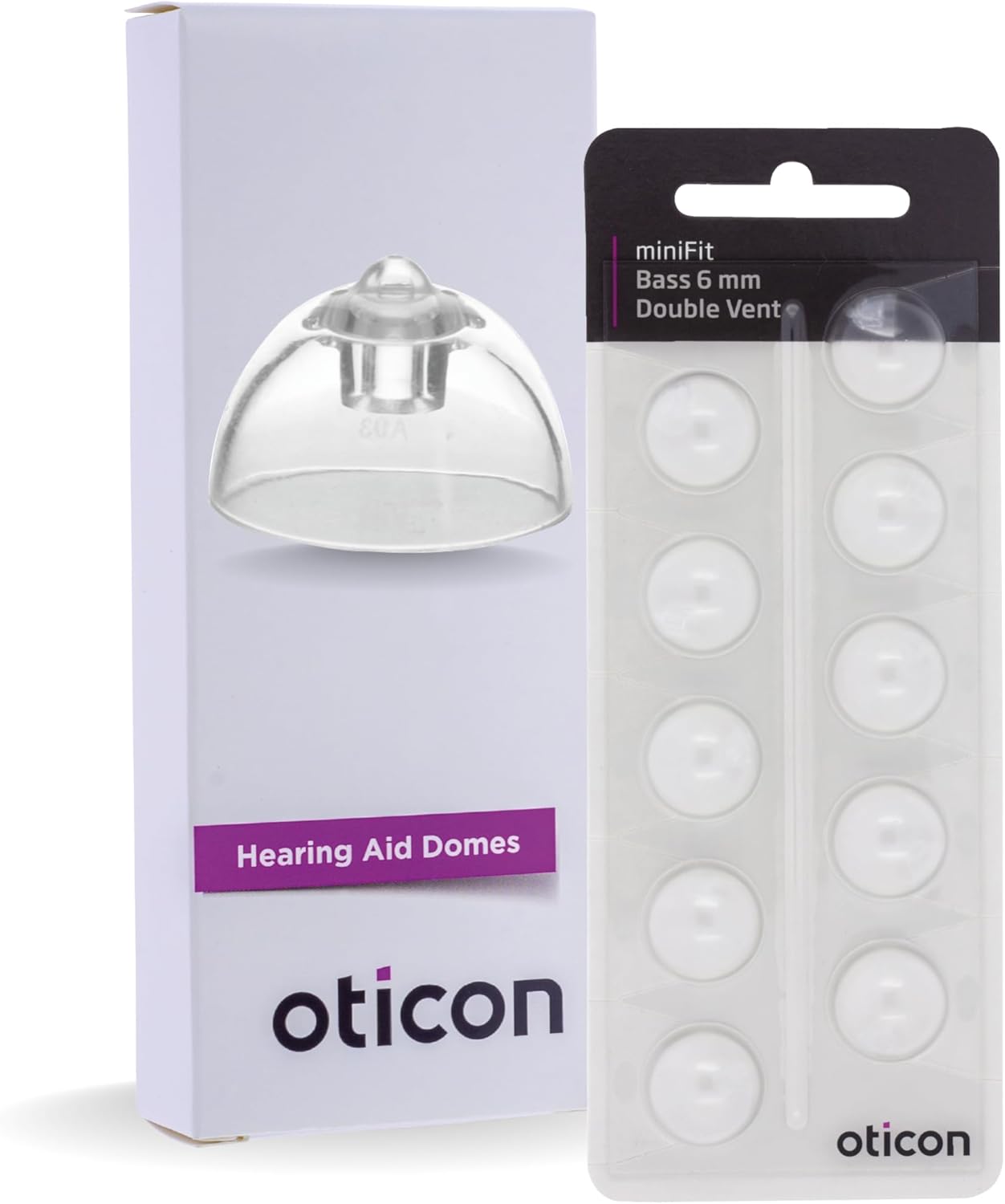 Oticon MiniFit Bass Double Vent 6mm = 0.24 inches - Small 10 Domes, Genuine OEM Denmark Replacements, Oticon Hearing Aid Domes Compatible with Oticon Bernafon Sonic Hearing Aids -1 Pack/10 Domes Total
