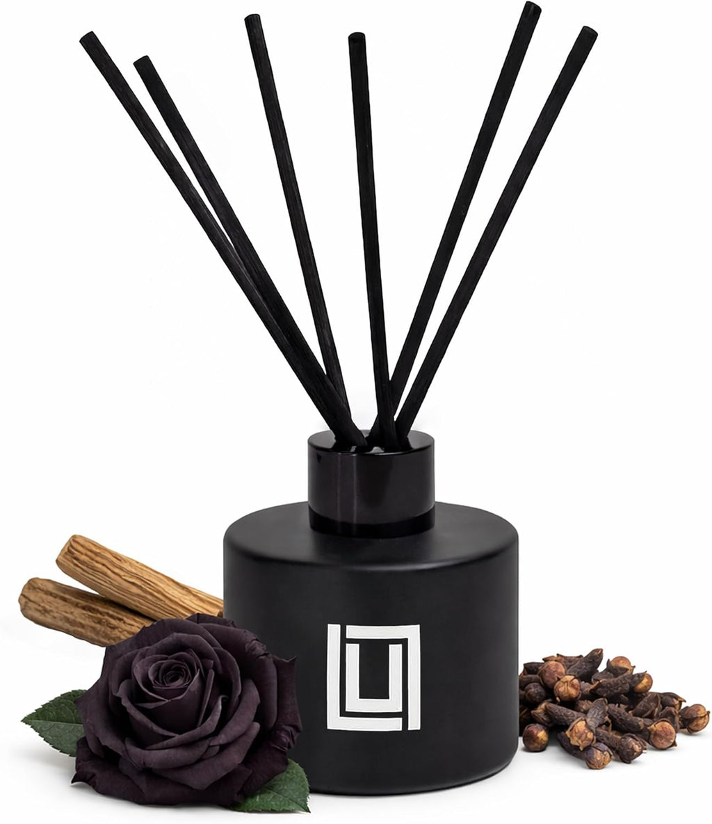 Lulu Candles | Reed Diffuser Set | Black Rose & Oud | 6 Reed Sticks | Scent Diffuser for Bedroom Bathroom Living Room & Office (4.2 FL Oz.)