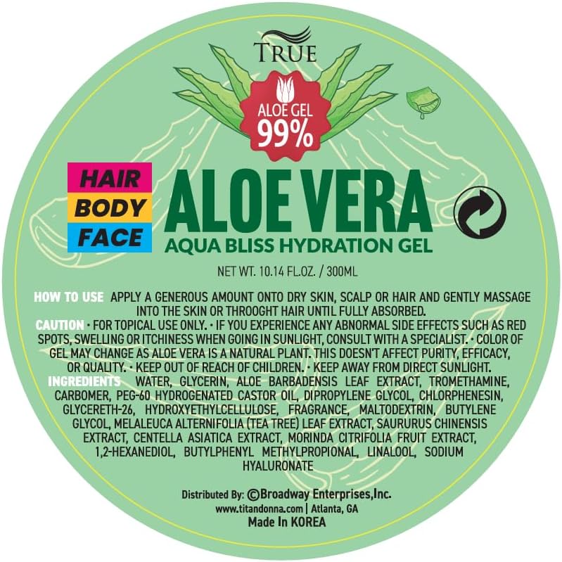 DONNA Aloe Vera Aqua Bliss Hydration Gel | 99% Aloe | Moisturizing & Refreshing | Healing & Regeneration | 10.14 fl oz / 300ml