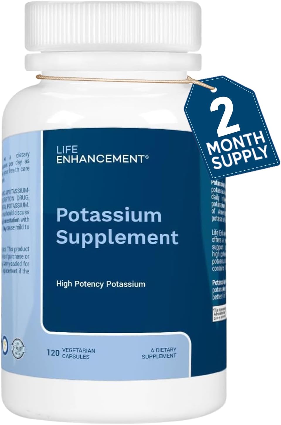 Life Enhancement High Potency 1020 mg Potassium Supplement for Muscle, Brain & Bone Health - No Additives High Absorption Elemental Potassium Supplement, Made in USA (120 Capsules – 60 Servings)