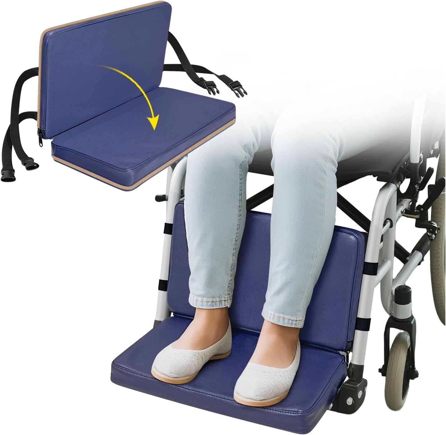 Wheelchair Footrest Leg Rest Elevating Pads, Wheelchair Pedals Leg Support Extension, Elevated Foot Rest Accessories for Wheel Chair, Footrests Extender Protector Cushion with Adjustable Straps