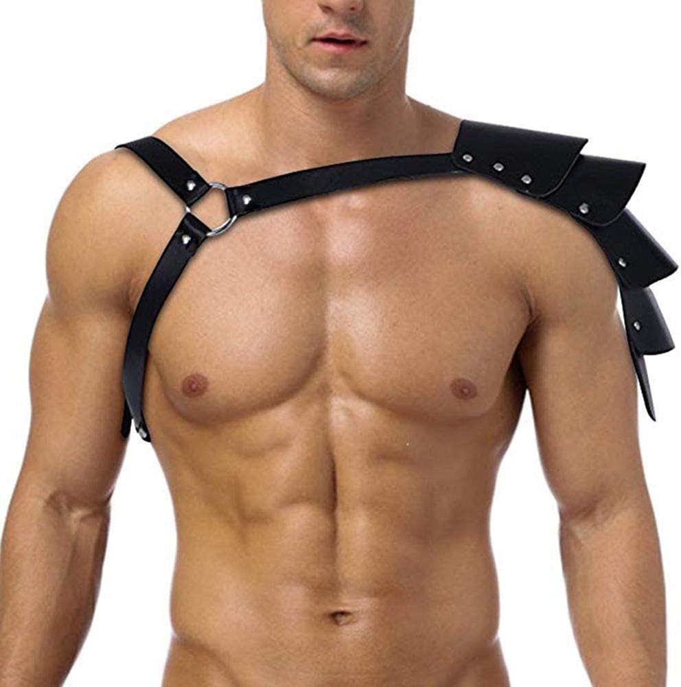 Men's Faux Leather Body Chest Harness Adjustable Shoulder Armors Buckles
