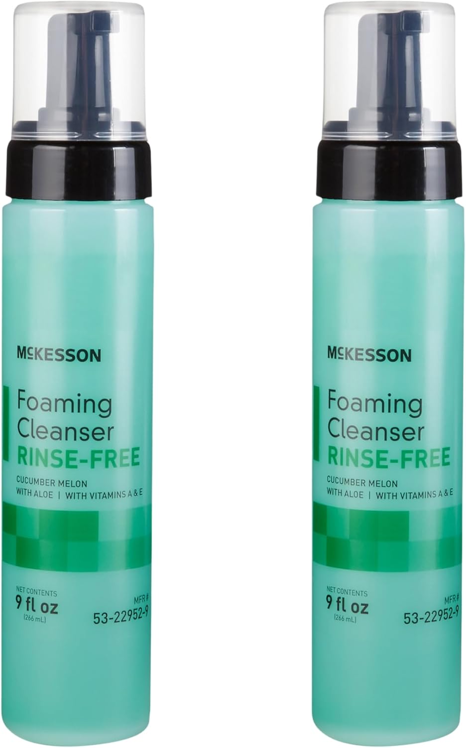 McKesson Rinse-Free Foam Cleanser with Aloe, 9 oz [2 Count] Vitamin A and E - Body Wash & Shampoo for Elderly, Hospital Grade, Cucumber Melon
