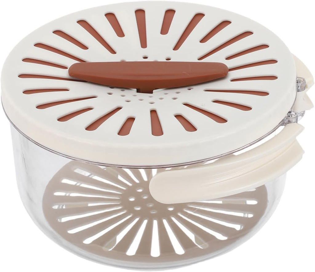 ABOOFAN Double Layer Fruit Washing Bowl with Foldable Handle and Lid Kitchen Draining Basket for Fruits and Vegetables Compact 7.87 Inch Strainer Basin for Food Storage and Refrigerator Use