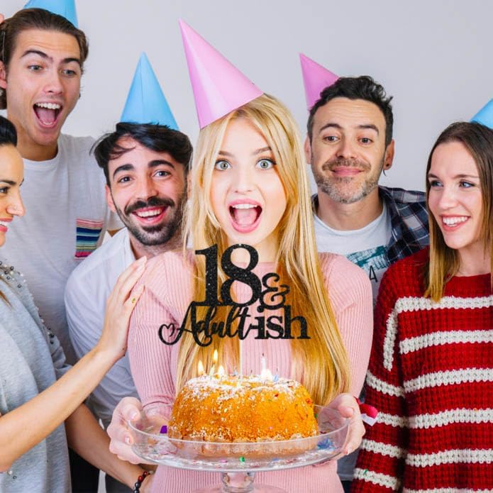 18th Birthday Cake Topper Black Glitter Happy 18th Bday Cake Topper 18 Cake Topper and Adultish for 18 Birthday Decorations 18th Birthday Decor 18 Bday Decorations for Girls Boys
