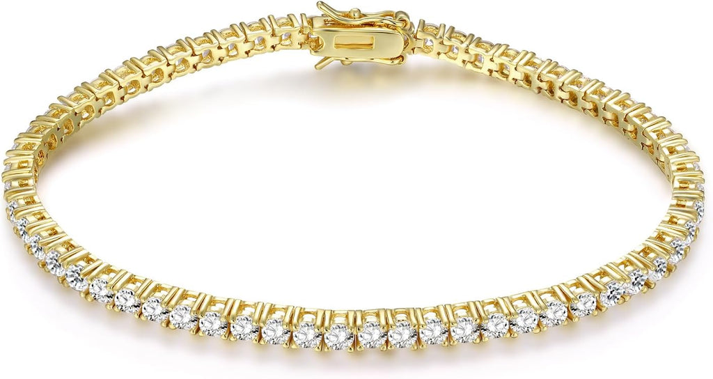 Gemsme 18K Gold Plated 3.0 Cubic Zirconia Classic Tennis Bracelet for Women and Men 7 Inch