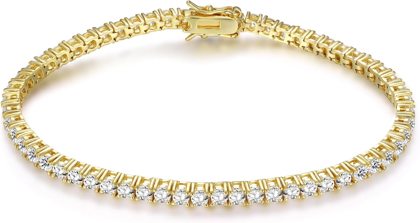 Gemsme 18K Gold Plated 3.0 Cubic Zirconia Classic Tennis Bracelet for Women and Men 7 Inch